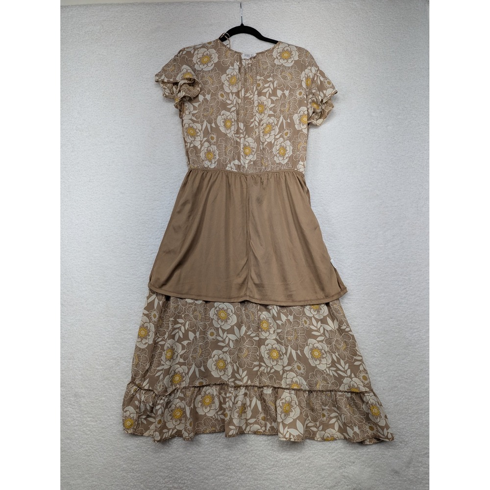 Sienna Sky Floral Print High Low Midi Dress Short Sleeve Brown Size L - Picture 7 of 10